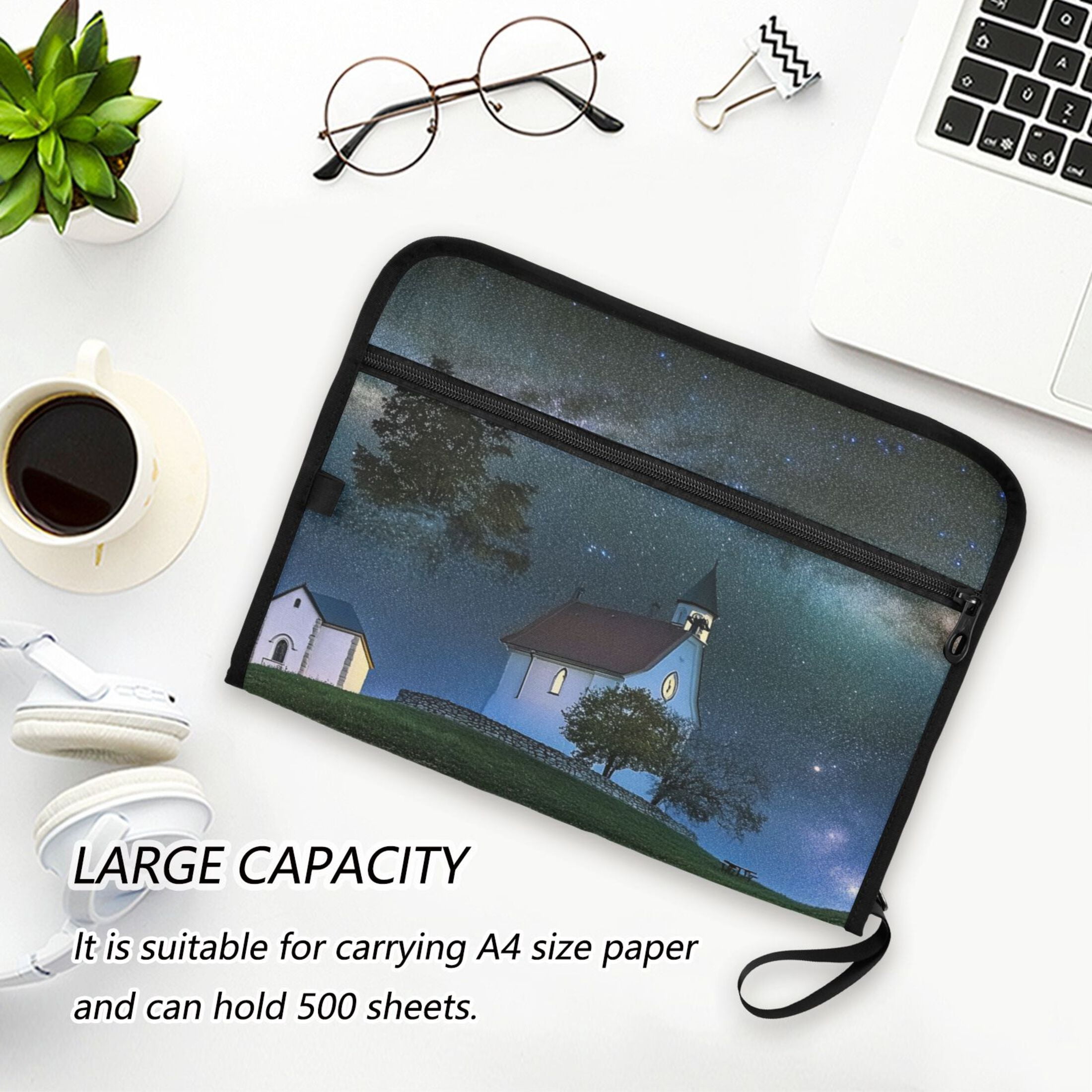 Accordion File Organizer with Zip Closure 13 Pockets Expanding File Folder Letter A4 Paper Document Organizer for Home Office Small White Gothic Church