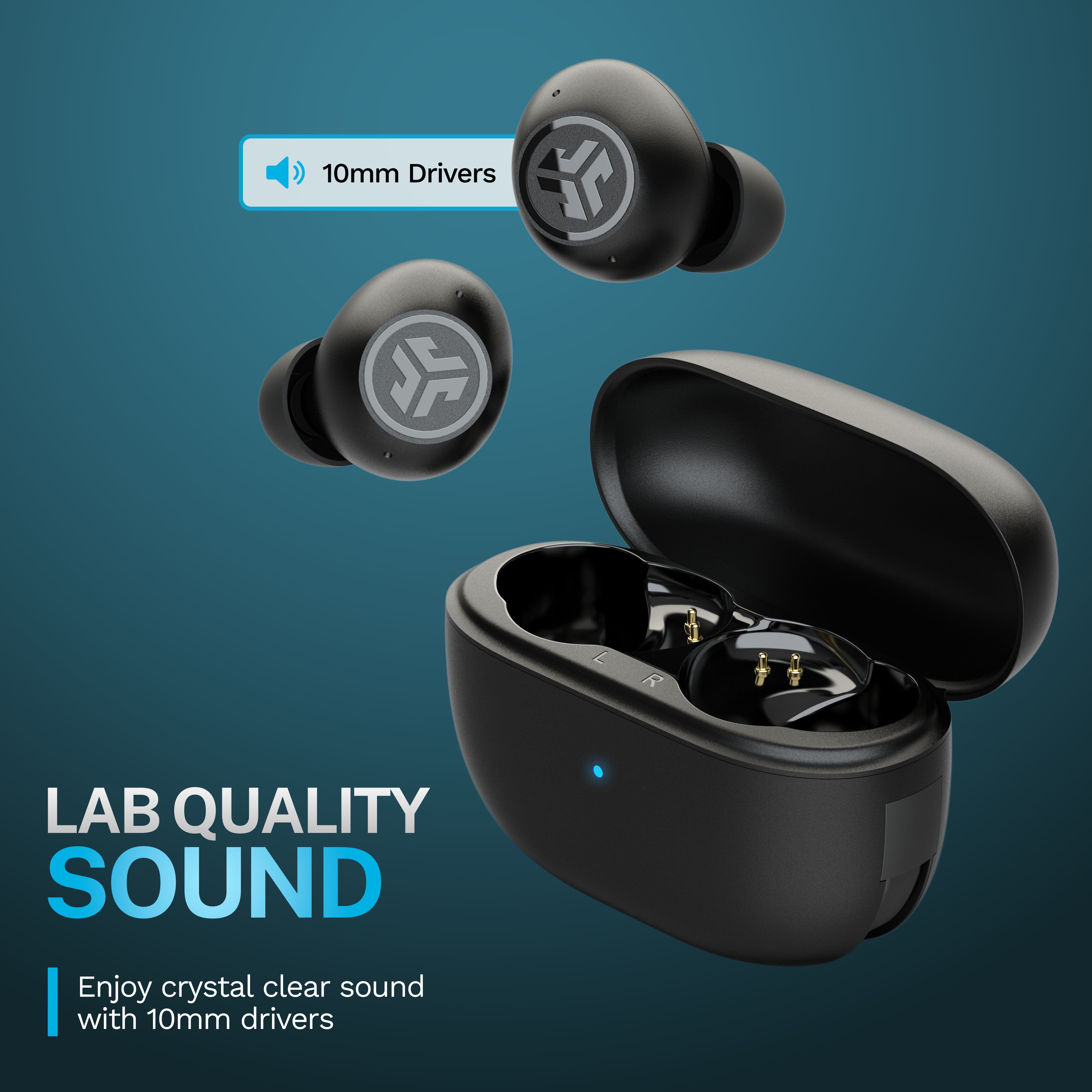 JLab GO Pop ANC Bluetooth Earbuds, Charging Case, Black,