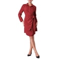 thumbnail image 1 of VESTIDO CAMISERO CASUAL DE MANGA LARGA CON ENVOLTURA FALSA Y BOTONES INSPIRE CHIC L ROJO, 1 of 5