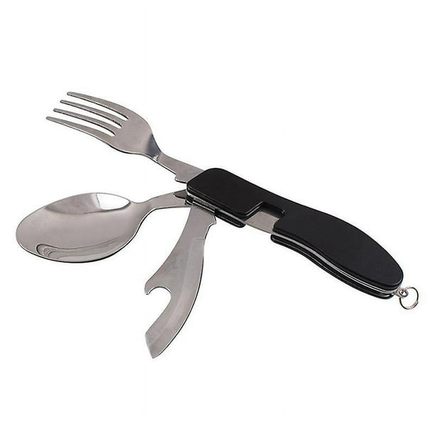 Utensilios para acampar 4 en 1, juego de cubiertos plegables para viajes al aire libre, cuchara portátil de acero inoxidable, tenedor, cuchillo y abridor de botellas, conjunto comb
