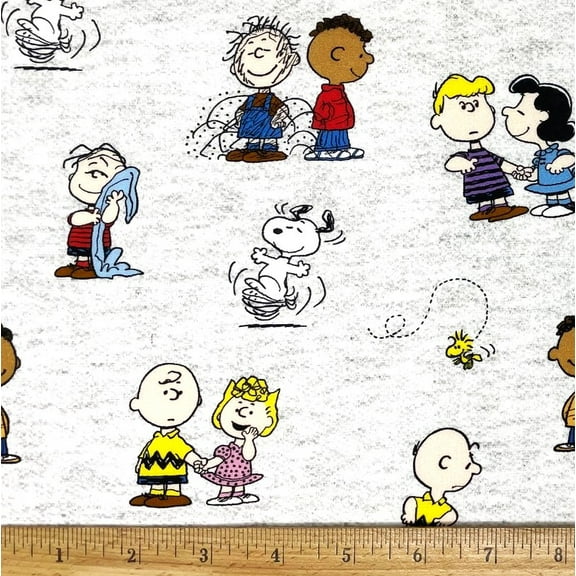 1 Fat Quarter - Peanuts Snoopy Woodstock & More on Light Gray Cotton Fabric - 21" X 18"