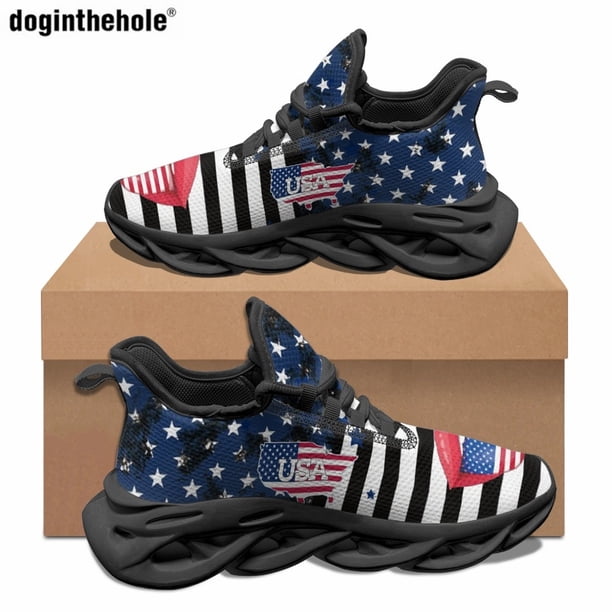 Zapatillas clásicas de moda para mujer, diseño artístico con estampado de bandera estadounidense, zapatos casuales con cordones, zapatillas deportivas para correr al aire libre