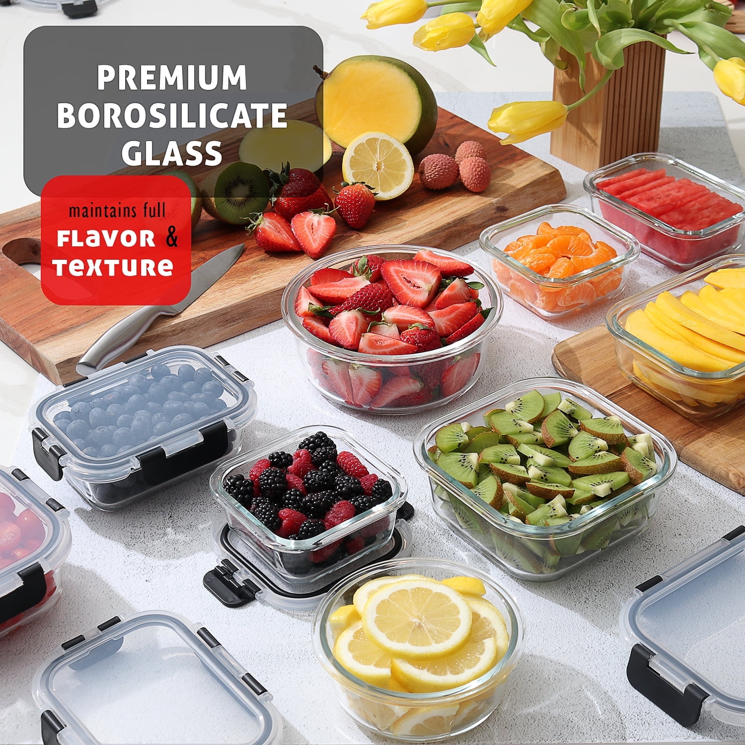 24 Piece Glass Food Storage Containers with Lids Leak Proof Airtight Bento Lunch Boxes,Oven & Freezer Safe Kitchen Storage Set(12 Containers+12 Lids)