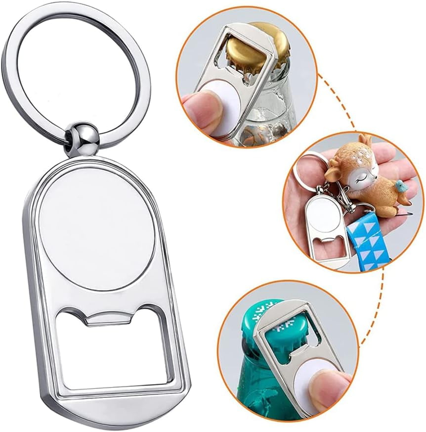 MKEUDQ-Bottle Opener Keychain Portable Beer Bottle Opener Key Chain Blank Tag Keyring Beverage Bottle Opener Key Ring Gift for Men and Women