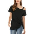 thumbnail image 2 of ALING Off The Shoulder Tops For Women Sexy Short Sleeve T-Shirt Twisted Tops Casual Loose Fit Blouses T-Shirts Boat Neck Kink Summer T-Shirts, 2 of 6