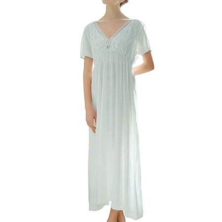 

Lu s Chic Women s Victorian Nightgown Princess Sleepwear Short Sleeve Lounge Dress Vintage Nightdress Sleepdress Lace Loungewear Soft Summer V Neck Pleated Retro Mid Calf Length Blue Medium