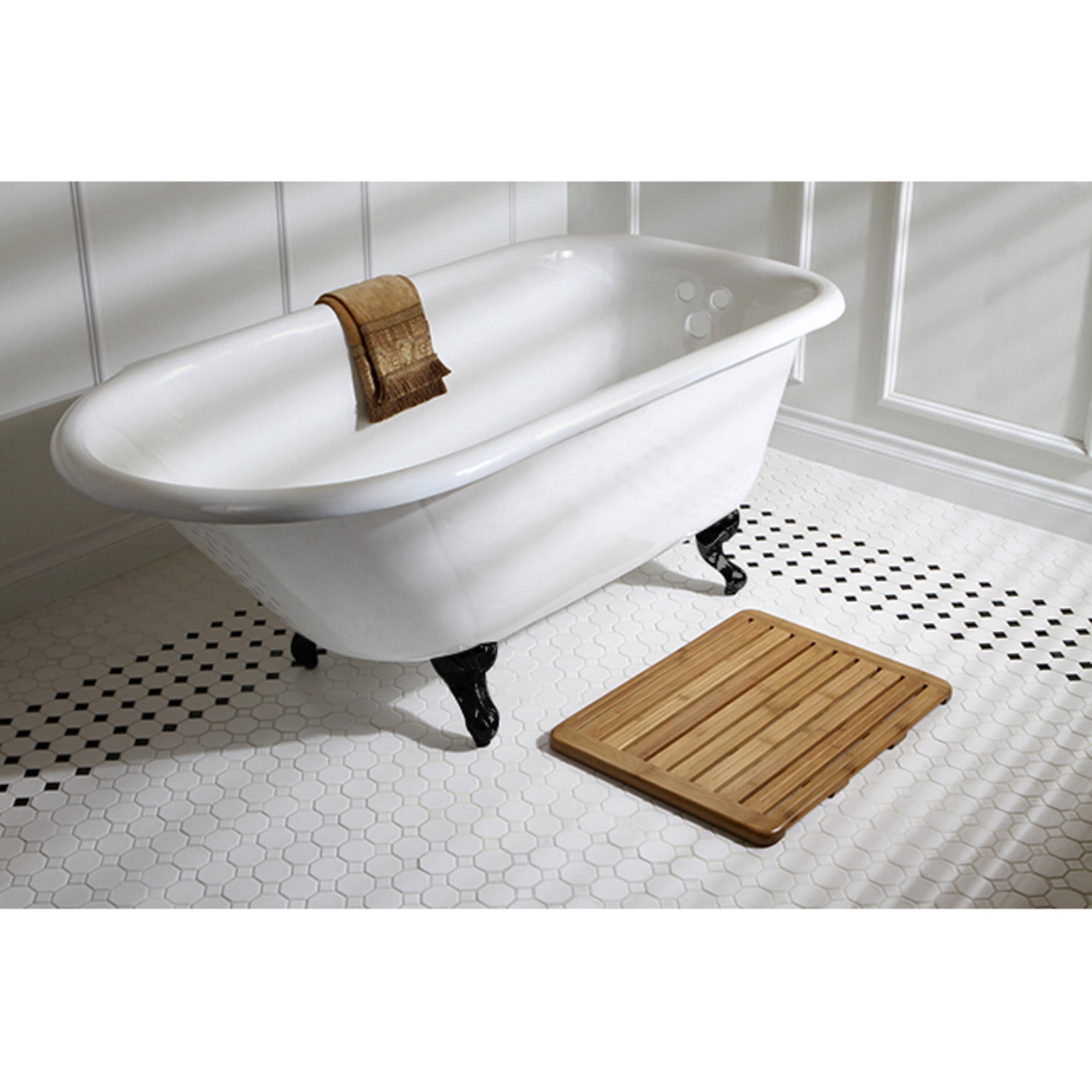 Aqua Eden VCT3D663019NT0 66" Cast Iron Oval Rectangular Roll Top Clawfoot Tub (3-3/8" Wall Drillings), White/Matte Black
