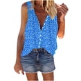 thumbnail image 2 of Tank Tops for Women under $5 Button Sleeveless V-neck Vest Casual Loose Print Sexy Top Blue M, 2 of 6