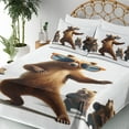 thumbnail image 3 of Ambesonne Funny Bear Fitted & Top Sheet Set with Sham, Dancing Huge Glasses, Chocolate White, 3 of 5