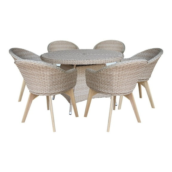 Outdoor 7 Piece Wicker Patio Furniture Set with a Round Table and 6 Chairs