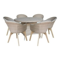 Outdoor 7 Piece Wicker Patio Furniture Set with a Round Table and 6 Chairs