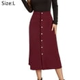 thumbnail image 2 of Jupe Patineuse Midi Évasée Taille Haute à Boutons pour Femmes, Bourgogne, L, 2 of 6