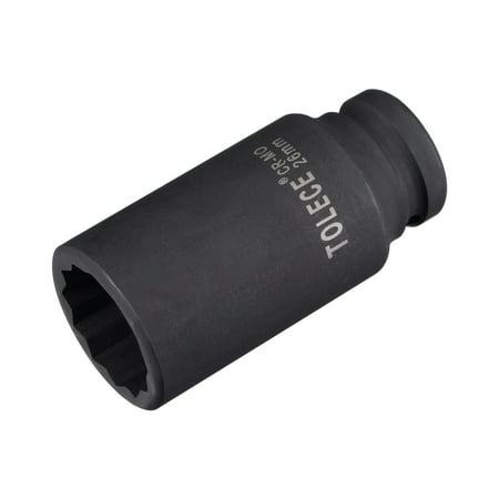 

1/2 Drive 26mm 12-Point Deep Impact Socket CR-MO Steel 78mm Length Metric Sizes