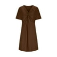thumbnail image 5 of Womens Plus Size Twist Front Dresses Short Sleeve Tunic Ribbed Dress Curvy Women Aline Flare Summer Casual Dress Brown, XL, 5 of 6