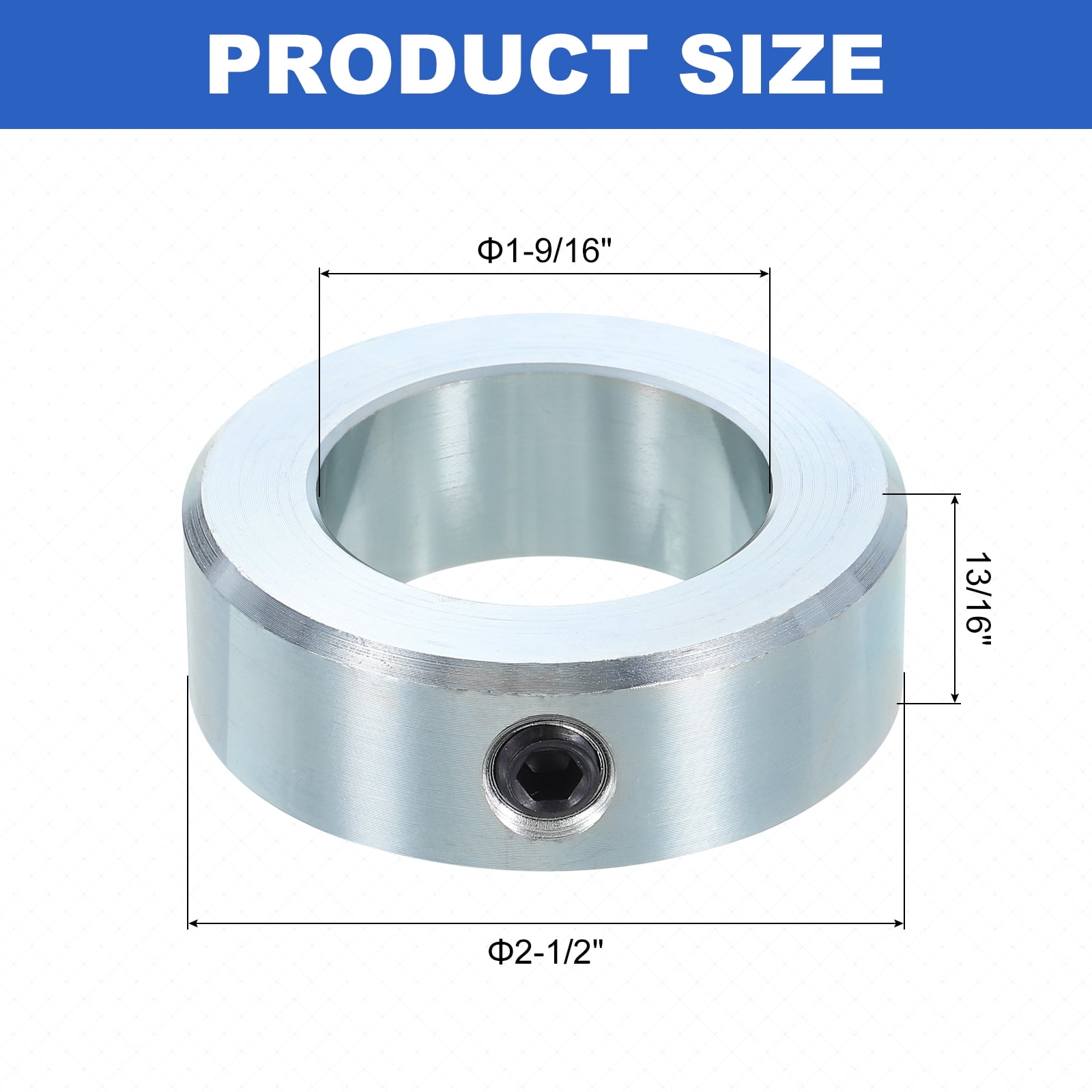 Uxcell 4pack Set Screw Collars 1-9/16" Bore Zinc Plated Steel Shaft Collars, 2-1/2" OD, 13/16" Width Axle Collar Clamp for Linear Rod Shaft Guide