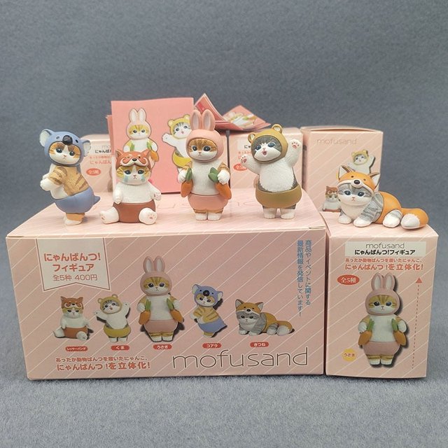 Figura de acción de gato Mofu, conjunto de colección de 4cm, muñeco de cabeza de Animal Kawaii, bonito modelo de PVC, decoración de escritorio, manualidades, regalos, Juguetes