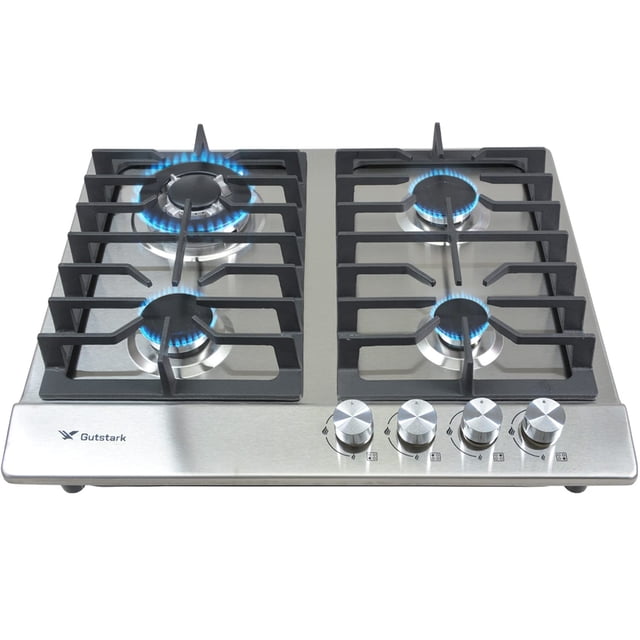 GUTSTARK Parrilla de Gas Natural y LP Empotrable para Cocina 4 Quemadores Acero Inoxidable 58.5 X 51 X 11 Cm Encendido Electronico Estufa para Empotrar Fácil de Limpiar para Hogar Cocina Ne