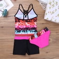 thumbnail image 4 of MSemis Girls Floral Printed Tankini Swimsuit Set Bathing Suit, 3-Piece, Sizes 4-16 Hot Pink 16, 4 of 6