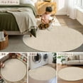 thumbnail image 6 of Cream 8ft Round Rug, Farmhouse Burlap Solid Beige Color Modern Linen Texture Non-Skid Rubber Backing Large Area Rugs - Living Room Bedroom Home Office, Indoor Floor Mat Carpets Washable Rug, 6 of 9