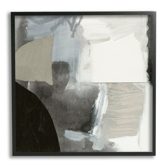 Stupell Industries Abstract Layered Collage Structured Shapes Paint Strokes Painting Black Framed Art Print Wall Art, Design by Victoria Barnes