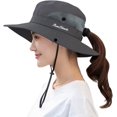 thumbnail image 3 of Sombrero de sol con cola de caballo para mujer, protección UV, malla plegable, ala ancha, sombrero de pesca para playa, 3 of 5