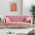 thumbnail image 2 of 71 Inches Velvet Futon Sofa Bed with 2 Pillows,Modern Convertible Futon Couch with Adjustable Backrest,Pink, 2 of 7