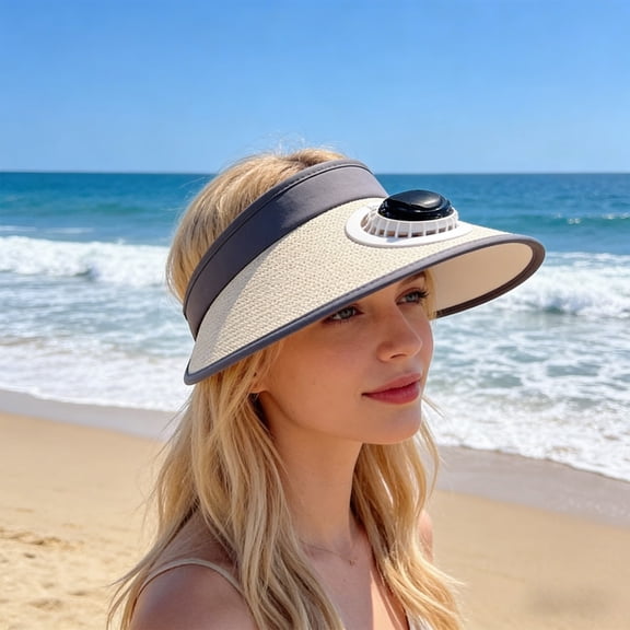 Solar Fan Sun Hat with USB Charging, Wide Brim UPF 50 Sun Protection Hat with 3 Speed Adjustable Fan - Breathable Outdoor Hat for Hiking Fishing Travel, Beige