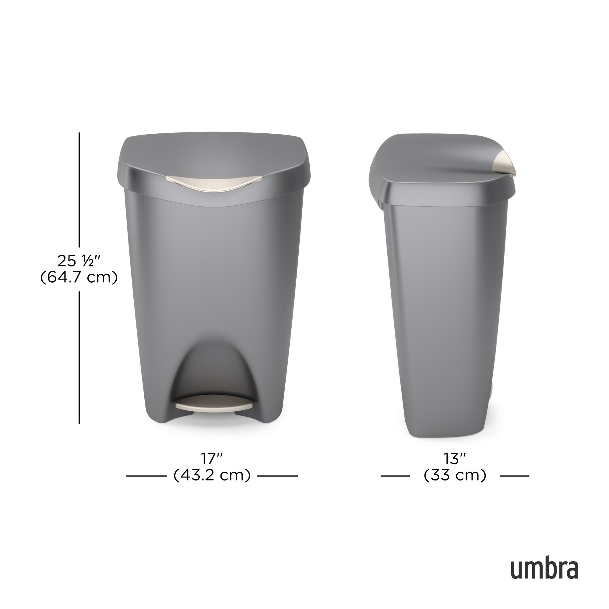 Umbra 13 gal Brim Plastic Step Soft Close Lid Kitchen Trash Can, Nickel