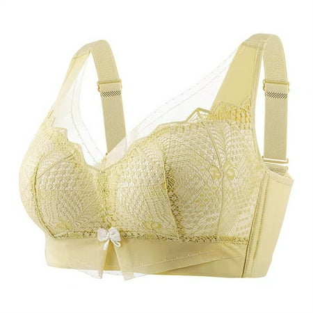 Bigersell Women s Push up Bras Discouts Woman s Lace Embroidered Seamless Comfortable Breathable Bra Underwear No Underwire Balconette Bra Style F-661 Yellow 44