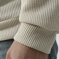thumbnail image 4 of hopeusnice Men's Solid Color Long Sleeve Crew Neck Sweatshirt Basic Ribbed Knitted Jumper Tops Beige L, 4 of 8