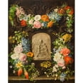 thumbnail image 2 of Pauline Koudelka-Schmerling 20x24 Gold Ornate Framed and Double Matted Museum Art Print Titled - Flower Wreath with Madonnen Relief (1834), 2 of 4