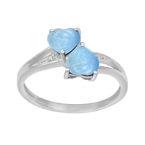Mooneye 925 Sterling Silver 6mm Heart Shape Larimar Two Stone Heart Valentines Day Gifts Ring