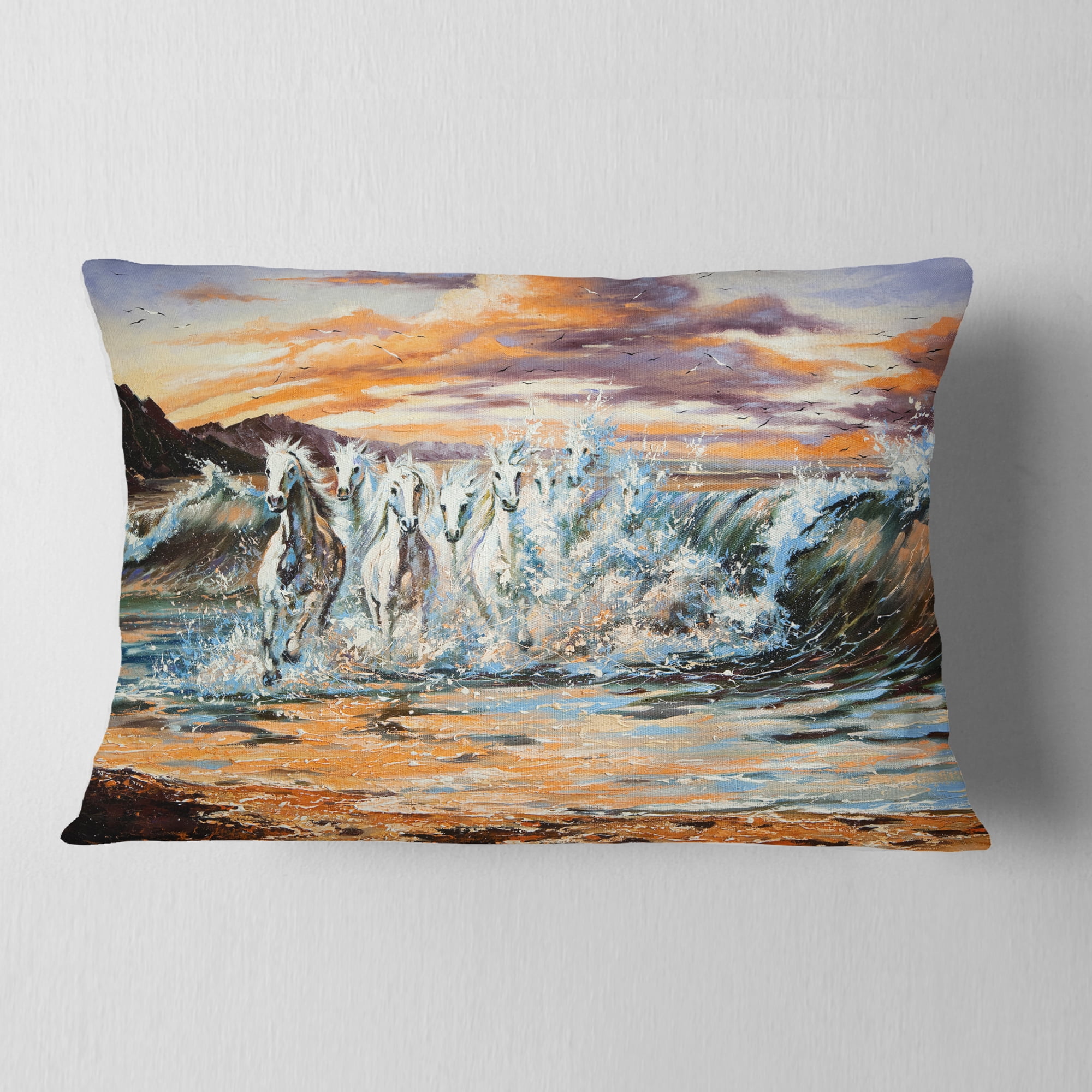 Designart Horses from Waves - Animal Throw Pillow - 12x20