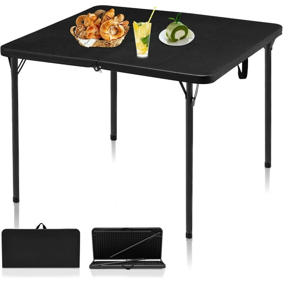 Portable Square Folding Card Table with Collapsible Legs and Carrying Handle, Plastic Tables for Camping, Picnic, Office, Party