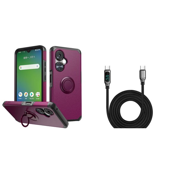 BEMZ Stand Holder (Dark Purple) Phone Case for OnePlus Nord N30 5G with Digital LED Display Fast Charging USB-C to USB-C Cable (3.3 Feet)