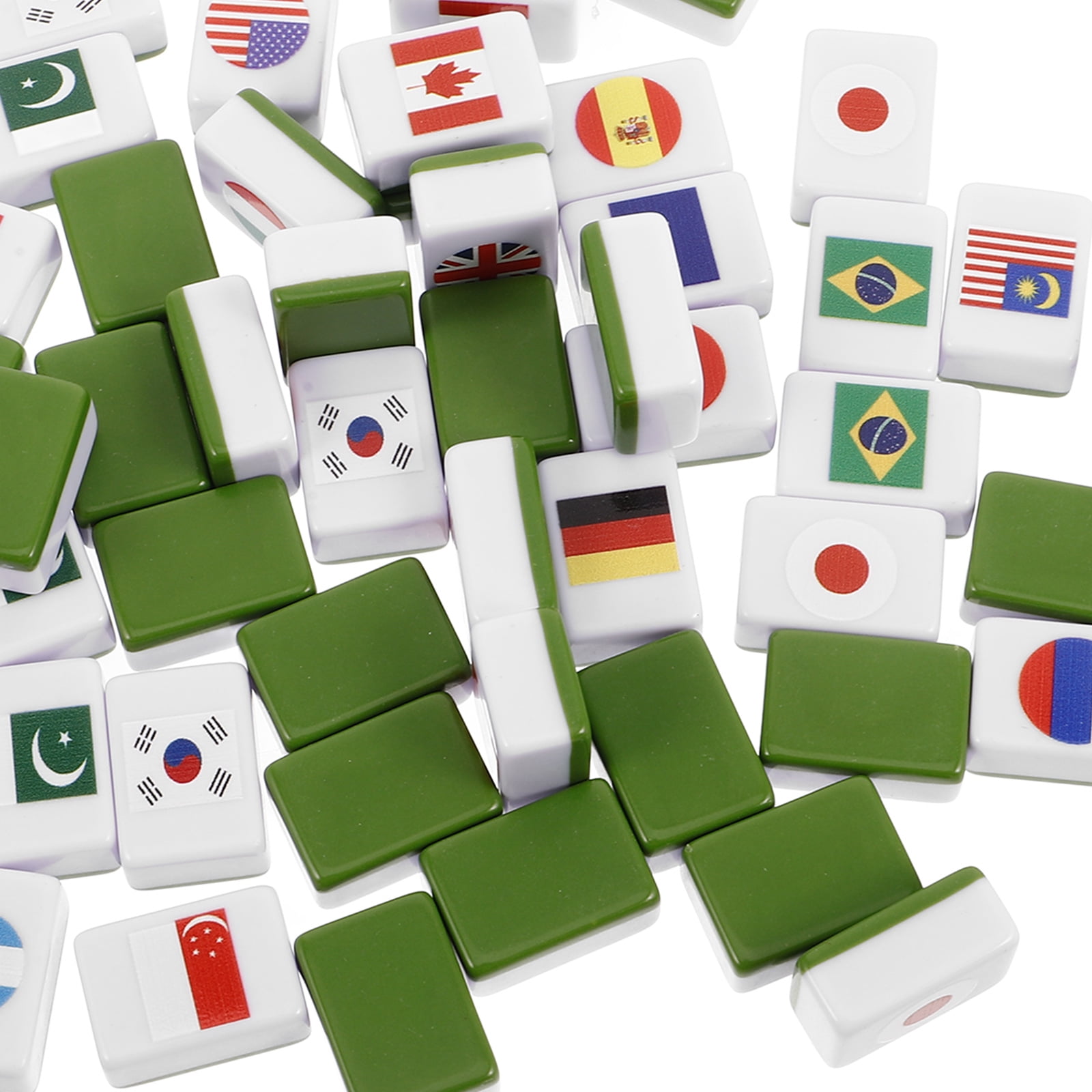 WHAMVOX 48PCS Game Blocks Family Party Games Mahjong Tiles Set with Colored Flags for Easy Recognition