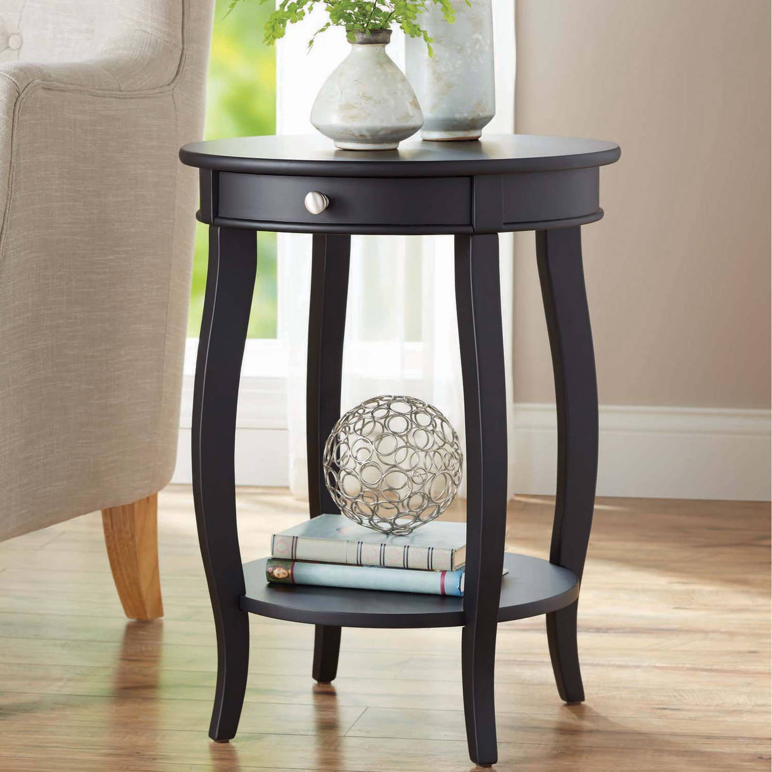 Better Homes & Gardens Round Accent Table with Drawer, Black - Walmart.com