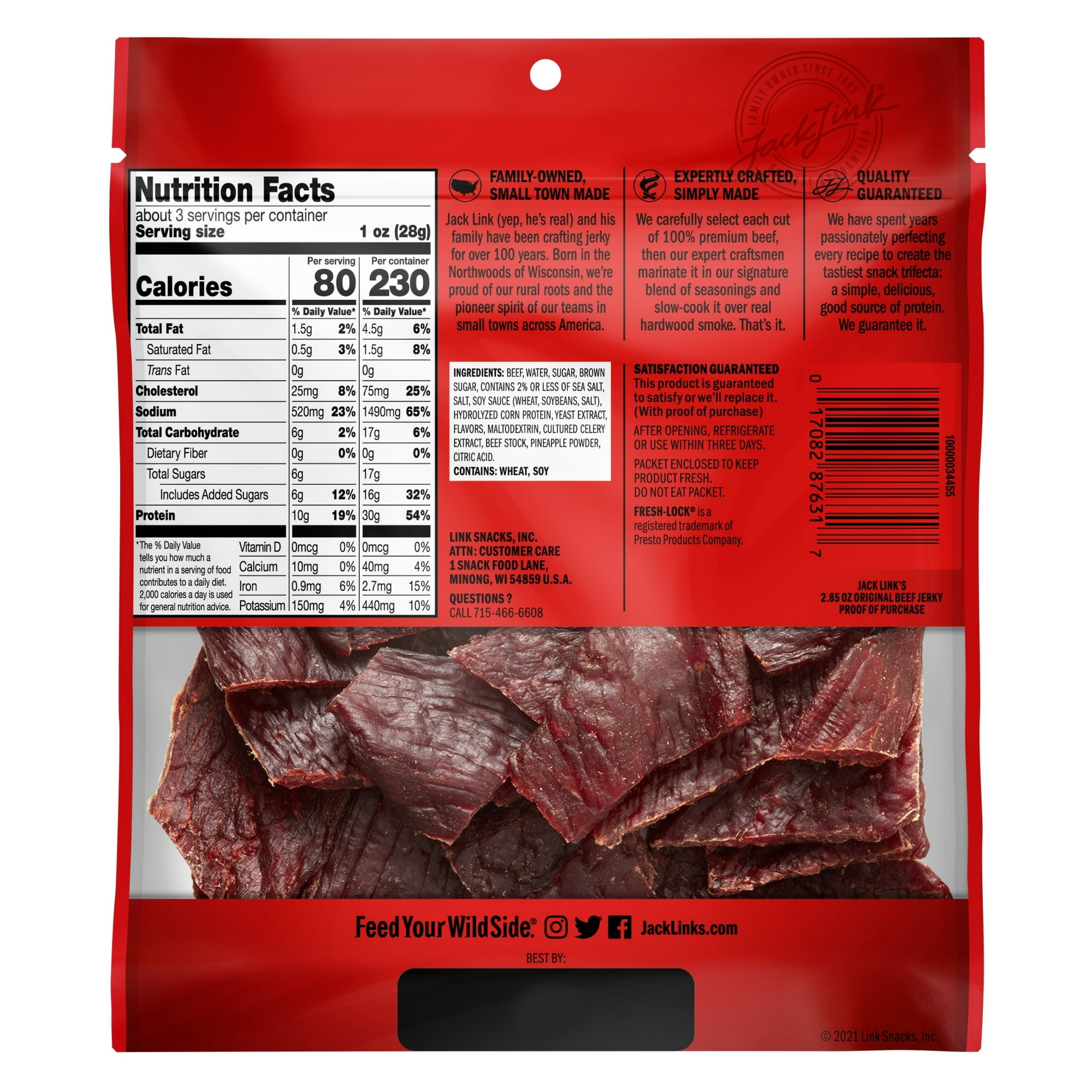 Jack Link’s Beef Jerky, 100% Beef, Original, 2.85 OZ 10g of Protein Per Serving