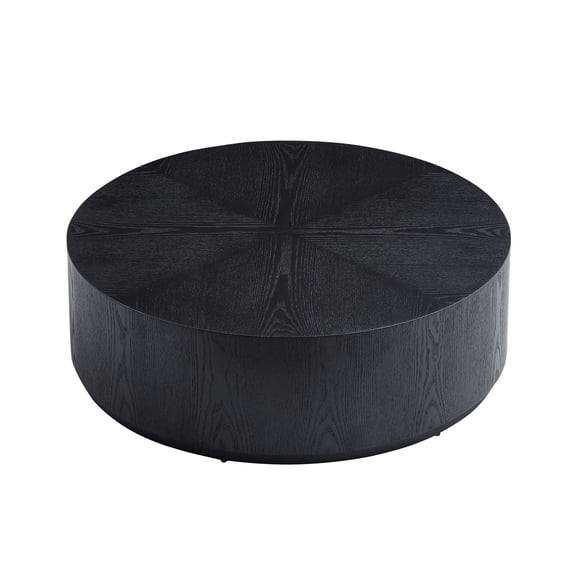 Youmumeub Modern Round Coffee Table 35.43 in – Sleek Black Wood-Veneer MDF Drum Table with Stable Pedestal Base, No Assembly, Versatile Center Table for Small Spaces & Living Rooms
