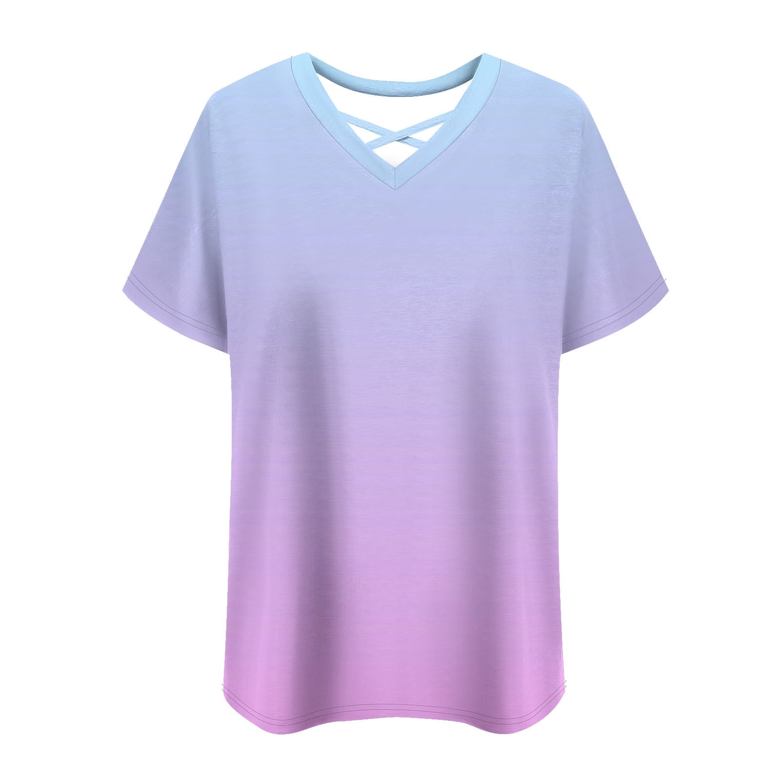 JGGSPWM Women's Plus Size Short Sleeve Criss Cross Neck Summer Trendy Dressy Casual Tunic Tops Tees Blouses Purple 5XL