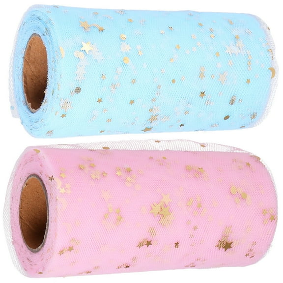 Masteelf 2Pcs Tulle Rolls Star Sequins Tulle Fabric Spool Roll Wedding Tulle Skirt Fabric