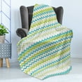 thumbnail image 4 of Teal and White Soft Flannel Fleece Blanket, Zig Zag Lines in Horizontal Order Chevron Triangles Geometric, Cozy Plush for Indoor and Outdoor Use, 50" x 70", Yellow Green Cream Blue, by Ambesonne, 4 of 5