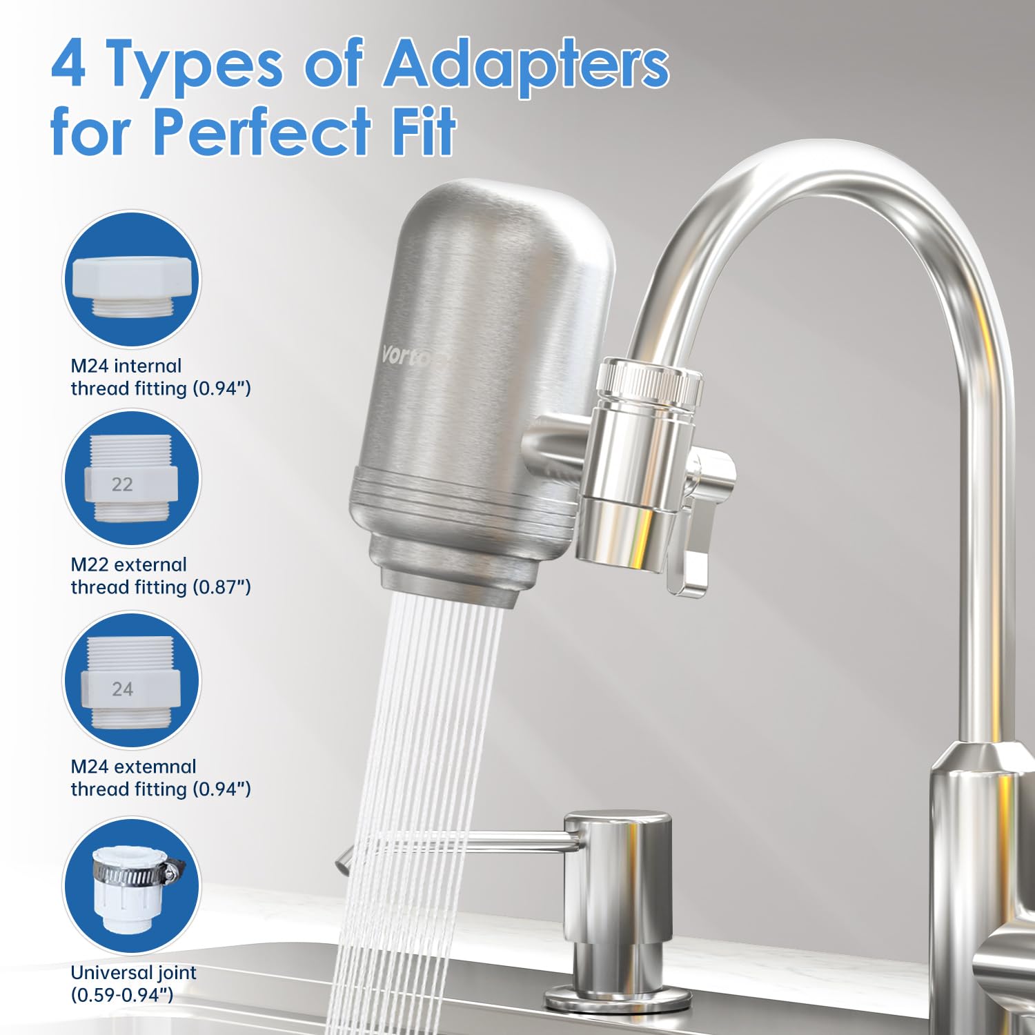 Vortopt T2 Faucet Water Filter, Stainless Steel photo 6