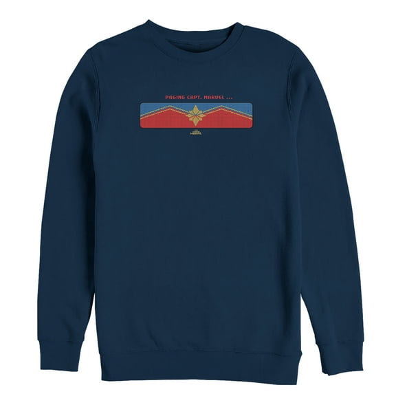 Men's Marvel Captain Marvel Pixelated Pager Screen Sweatshirt Navy Blue X Large