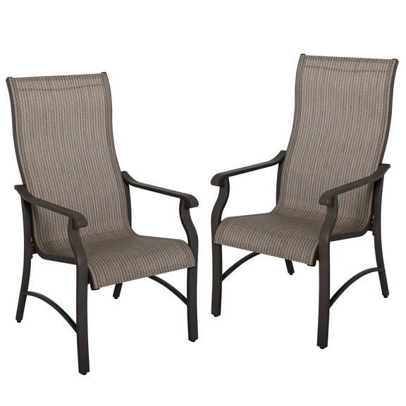 Nuu Garden Patio Chairs Set of 2, Outdoor Dining Chairs with Metal Frame and Textilene Sling, Lawn Chair, Brown