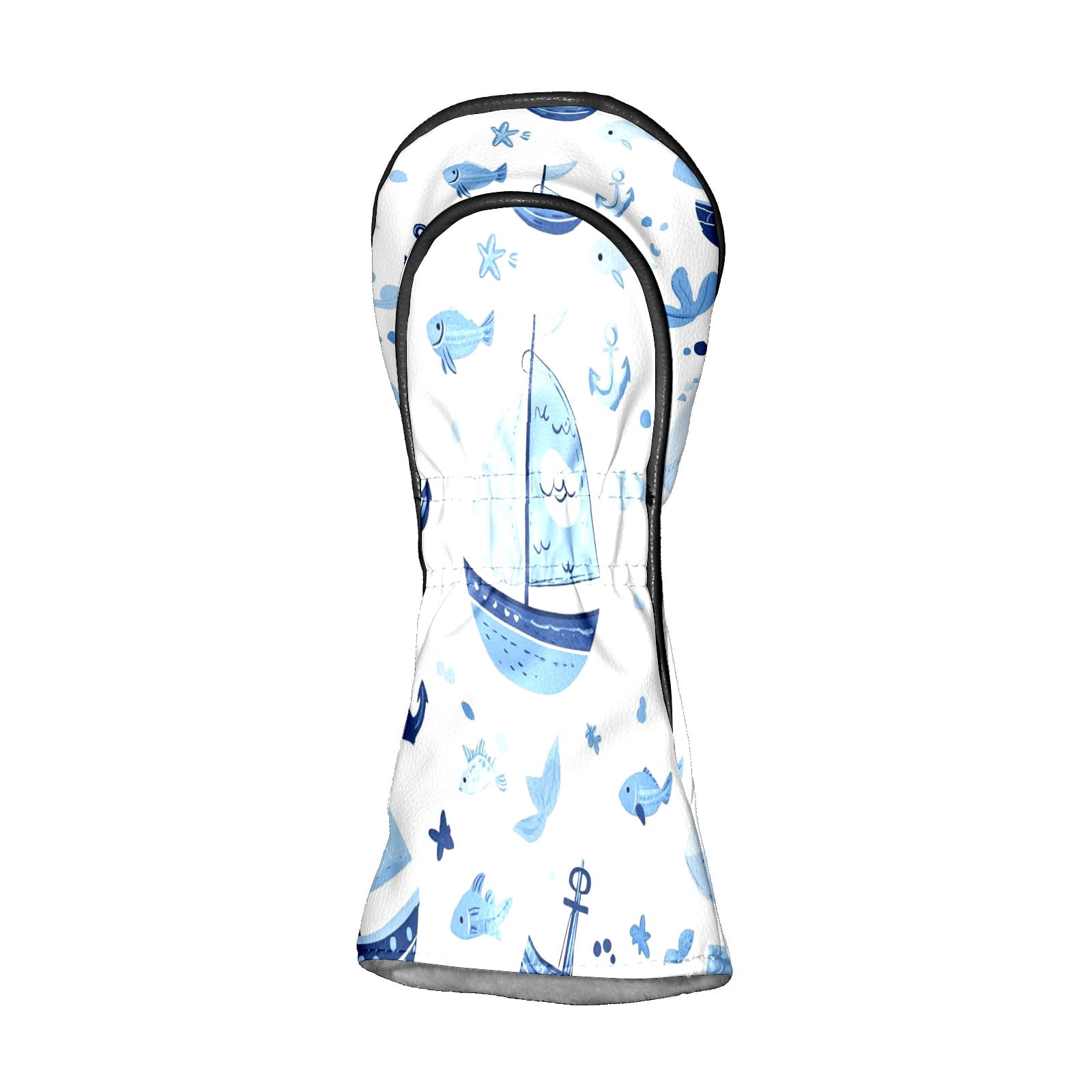 Golf Head Covers Blue Sailboat Pattern for Driver, Wood & Hybrid, Premium Waterproof PU Leather with Plush Lining, Nautical Golf Gifts