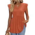 thumbnail image 2 of Women's Casual V Neck Babydoll Tank Top Sleeveless Ruffle Hem Peplum Shirt Orange M, 2 of 6