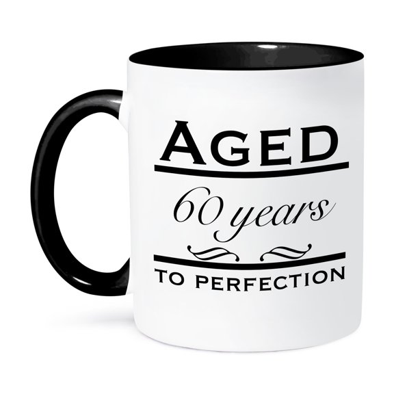 3dRose, Aged 60 years to perfection, 11oz Two-Tone Black Mug