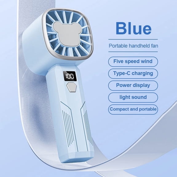 JELLOO Portable Handheld Fan with Digital Display, 5 Speeds Adjustable Mini Personal Fan, High Speed Cooling, USB Rechargeable Personal Hand Held Turbo Fans for Women Men Indoor Outdoor Travel