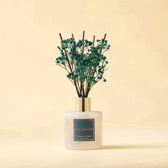 COCORRÍNA Cashmere Vanilla Reed Diffuser Set, 6.7 fl oz Glass Bottle with Dried Flower, Long Lasting Fragrance for Home Bedroom Bathroom Office Decor, Gift